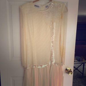 Vintage, ivory, tea-length, sequin gown, size 12